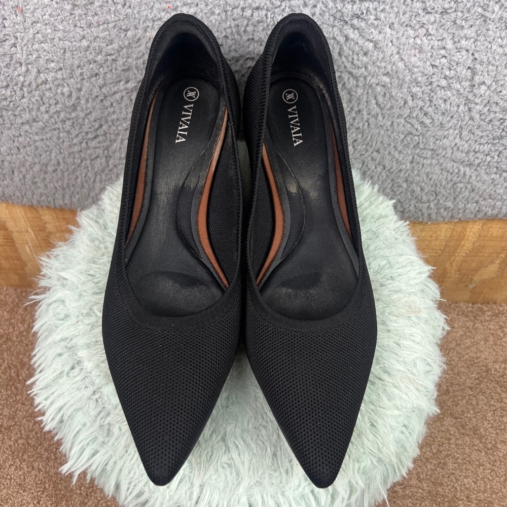 Vivaia Black Knit Pointed Toe Wedge Pumps Shoes Size 40.5